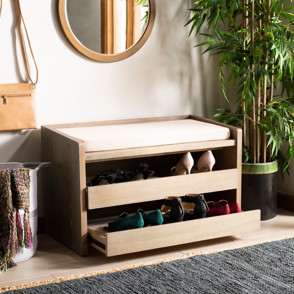 SAFAVIEH Percy Shoe Storage Bench  Rustic Oak / Beige   34\
