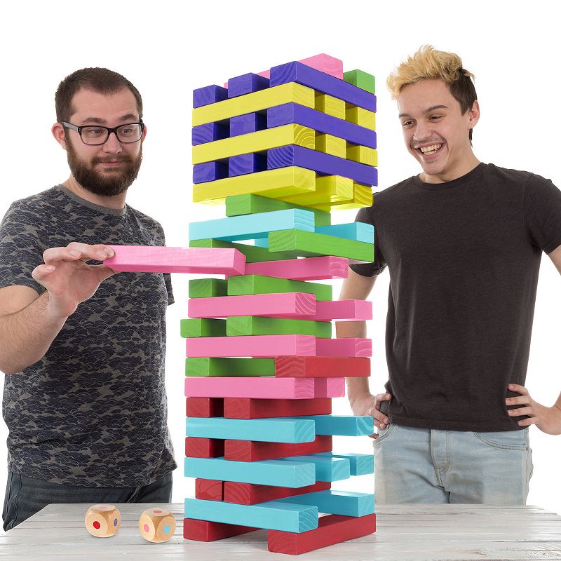 Hey! Play! Multicolor Giant Wooden Stacking Game with Dice