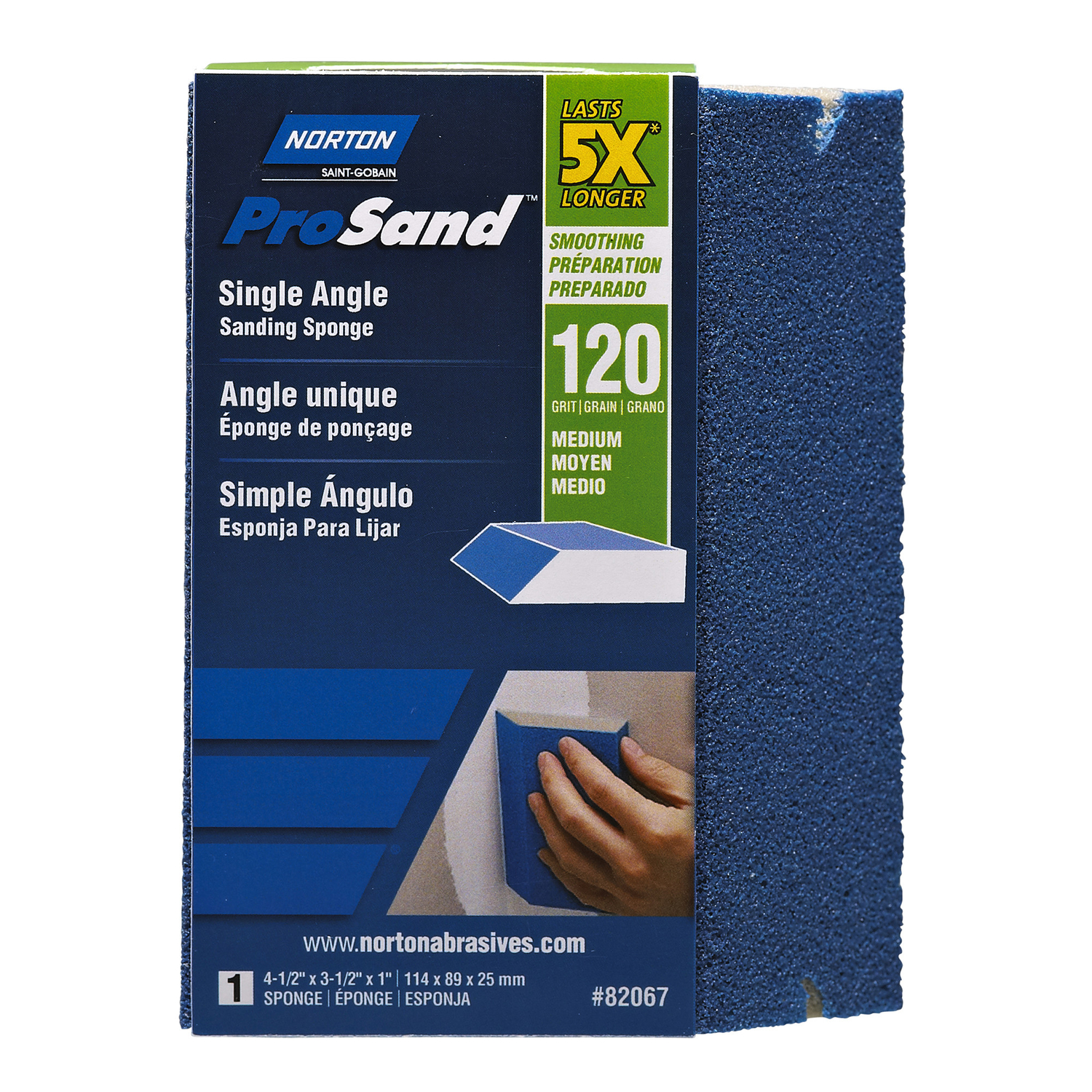 Norton ProSand 4.5 in. L X 3.5 in. W X 1 in. 120 Grit Medium Single Angle Sanding Sponge