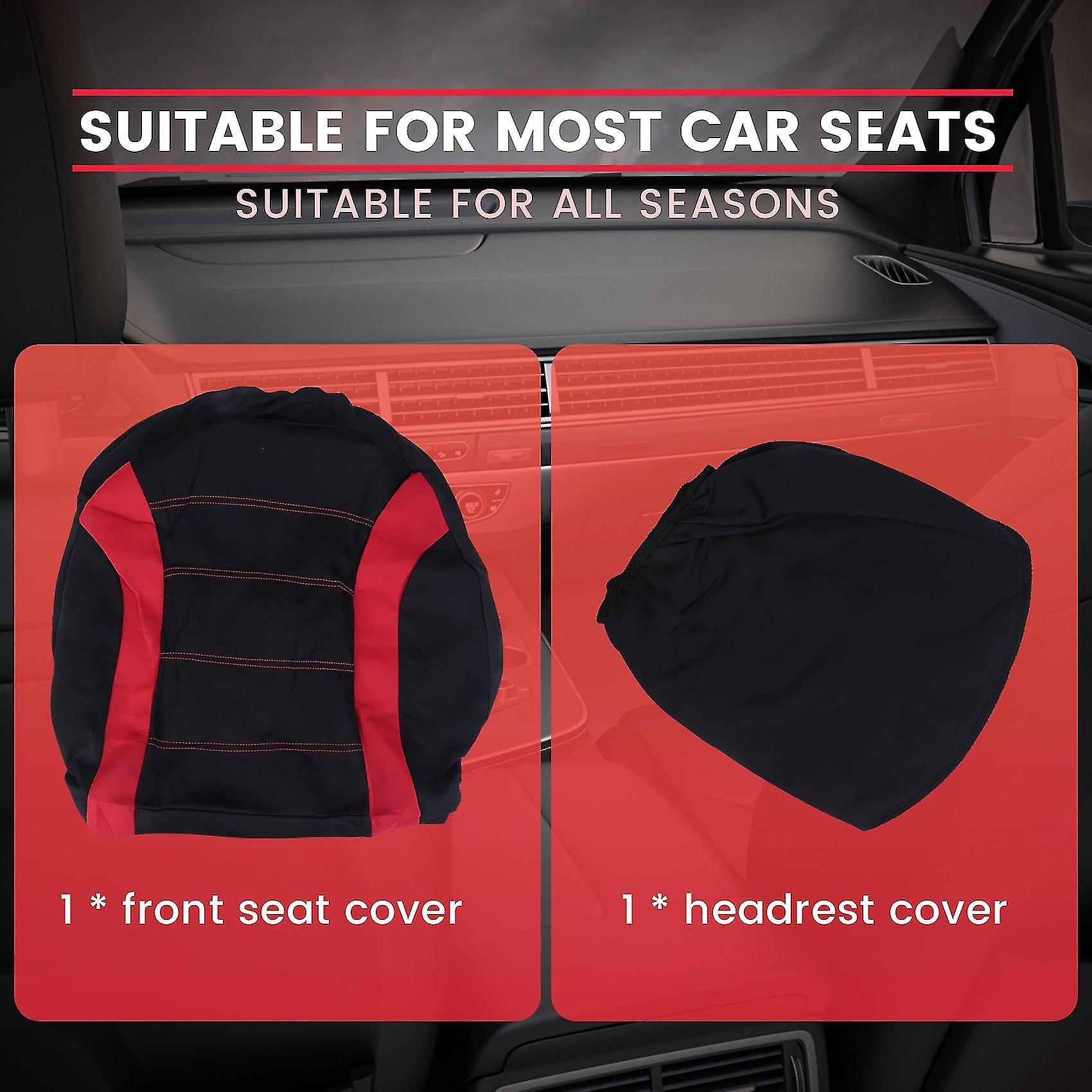 Front Car Covers Front Airbag Ready Sport Bucket Cover， 2-piece Set Automobiles Covers (black + Red