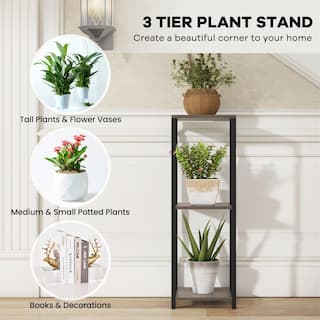 Gymax 36 in. x 12 in. x 12 in. Grey and Black Metal IndoorOutdoor Plant Stand Corner Plant Holder wMetal Frame 3 Tier GYM14122