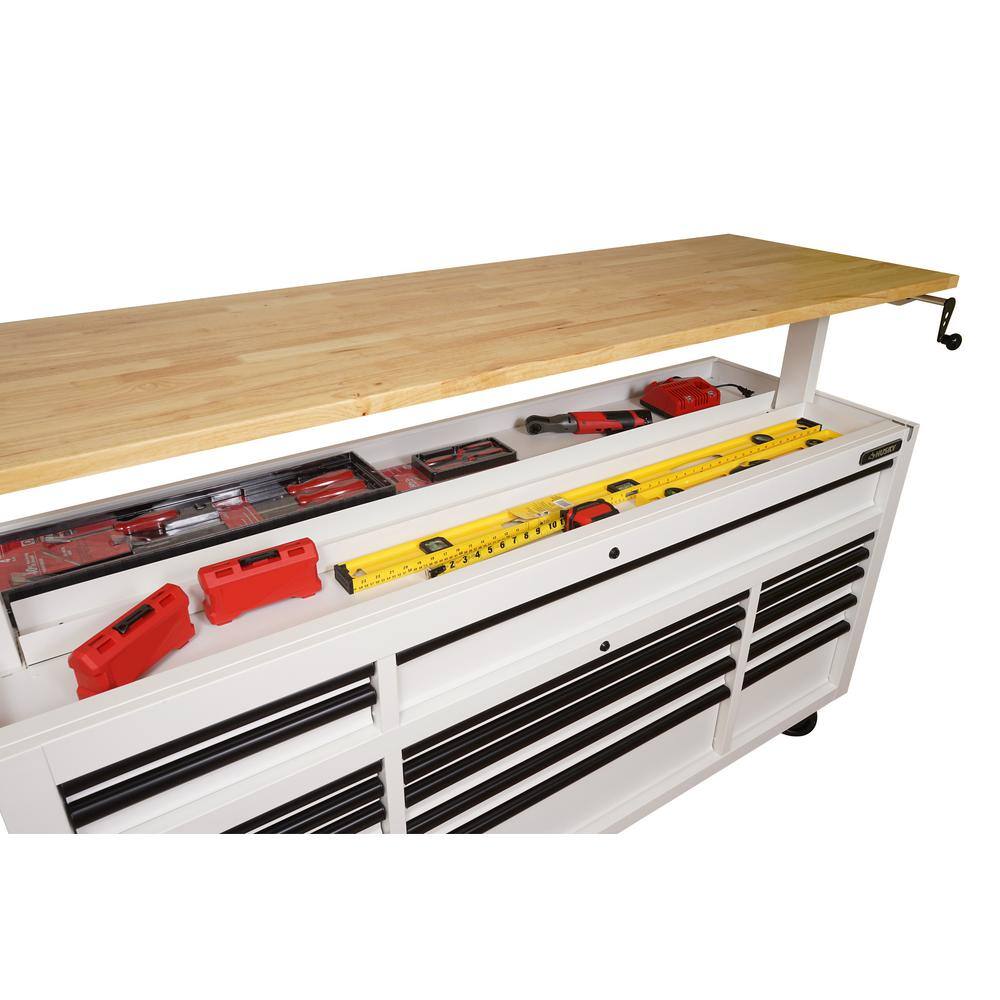 Husky 72 in. W x 24 in. D Heavy Duty 18-Drawer Mobile Workbench Cabinet with Adjustable Height Wood Top in Matte White HOLC7218BT1M