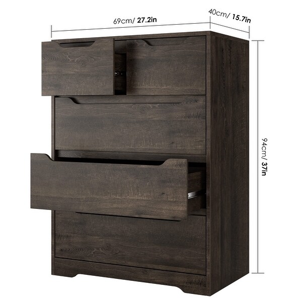 Modern 5 Drawer Dresser， Chest of Drawers with Storage， Wood Clothing Organizer with Cut-Out Handles， Accent Storage Cabinet - - 37668648