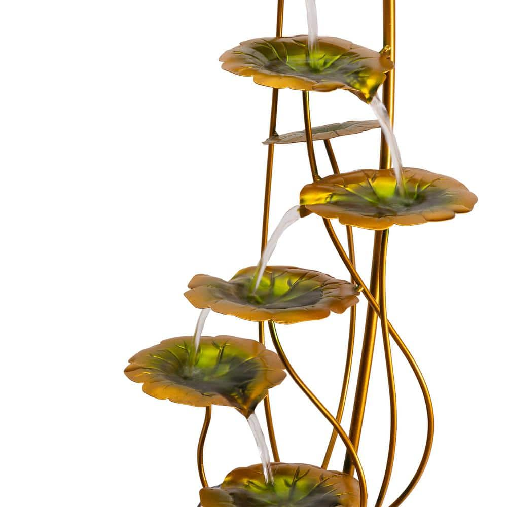 Alpine Corporation 31 in. Tall Indoor/Outdoor Multi-Tiered Lily Pads Metal Fountain with Stones CPS220