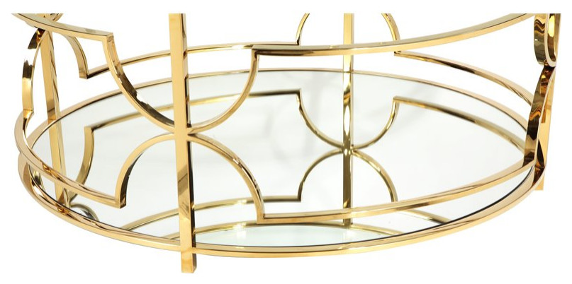 Pangea Home Edward Metal Round Coffee Table with Glass in Polished Gold   Contemporary   Coffee Tables   by Homesquare  Houzz