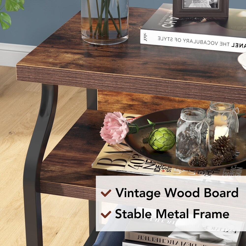 Side End Table  Industrial 3 shelf Bedside Nightstands with Storage shelves for Small Space