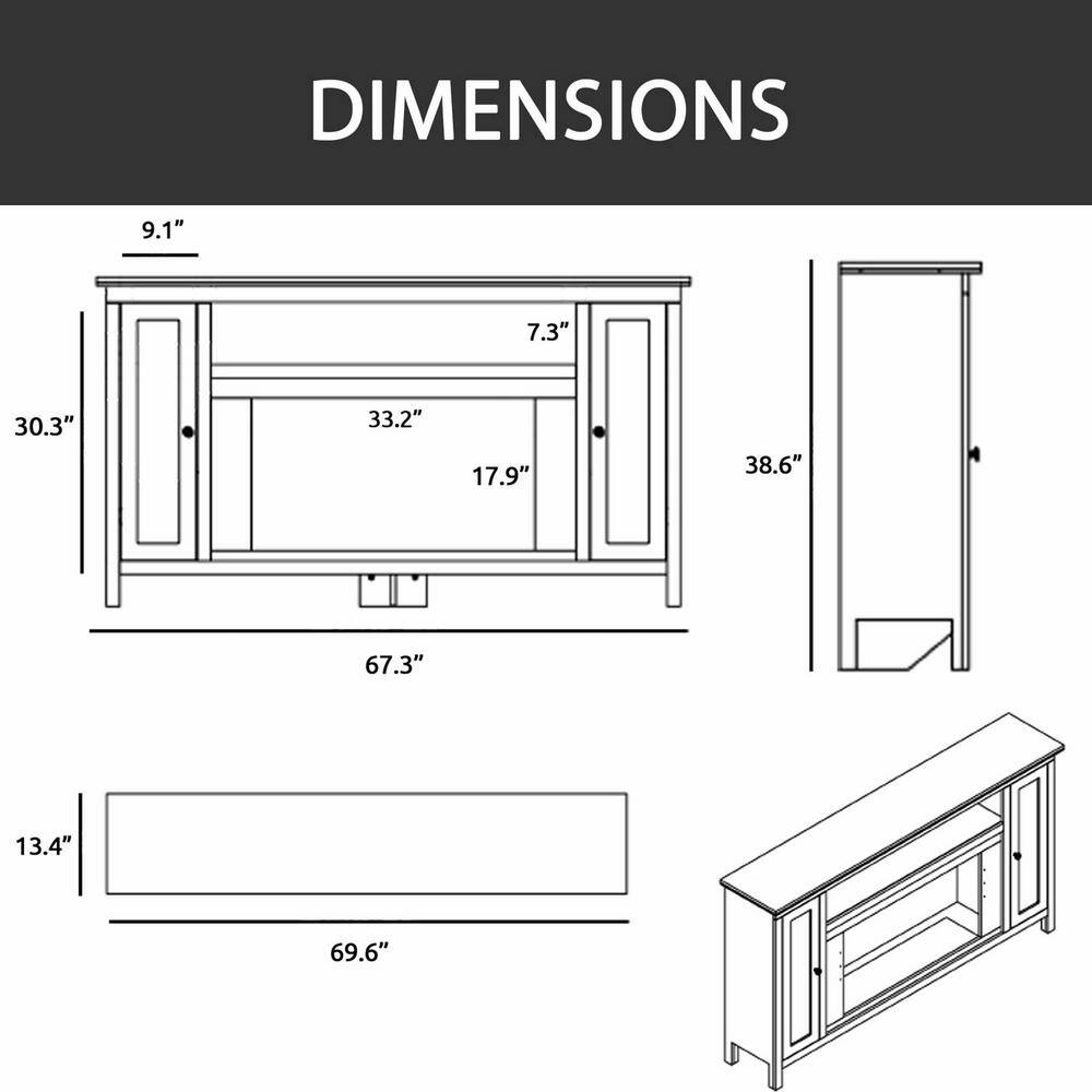 Hanover Brighton 69.7 in. W Freestanding Electric Fireplace TV Stand in White with Driftwood Log Display FS6938-2BWT