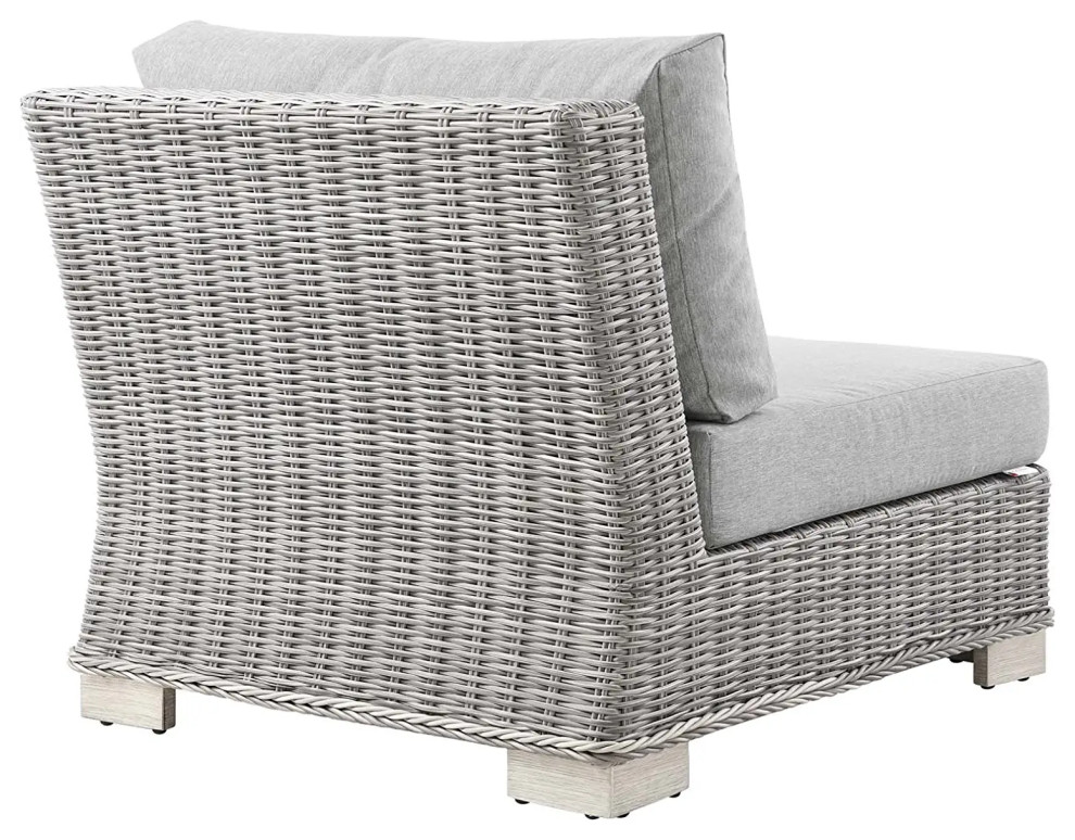 Outdoor Lounge Chair  Light Gray Wicker Frame With Armless Cushioned Seat   Tropical   Outdoor Lounge Chairs   by Decor Love  Houzz