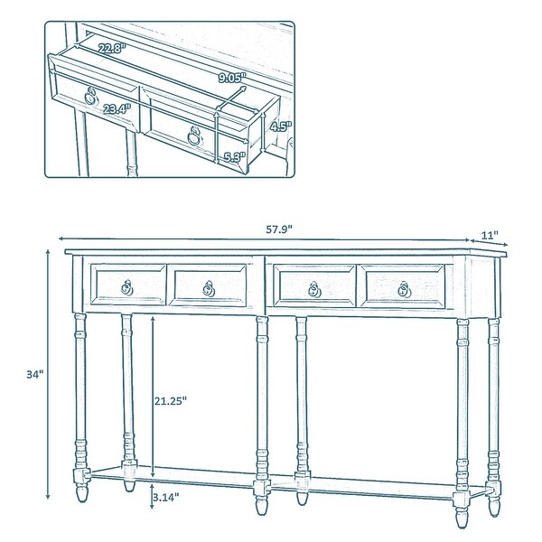 Console Table with Drawers and Long Shelf