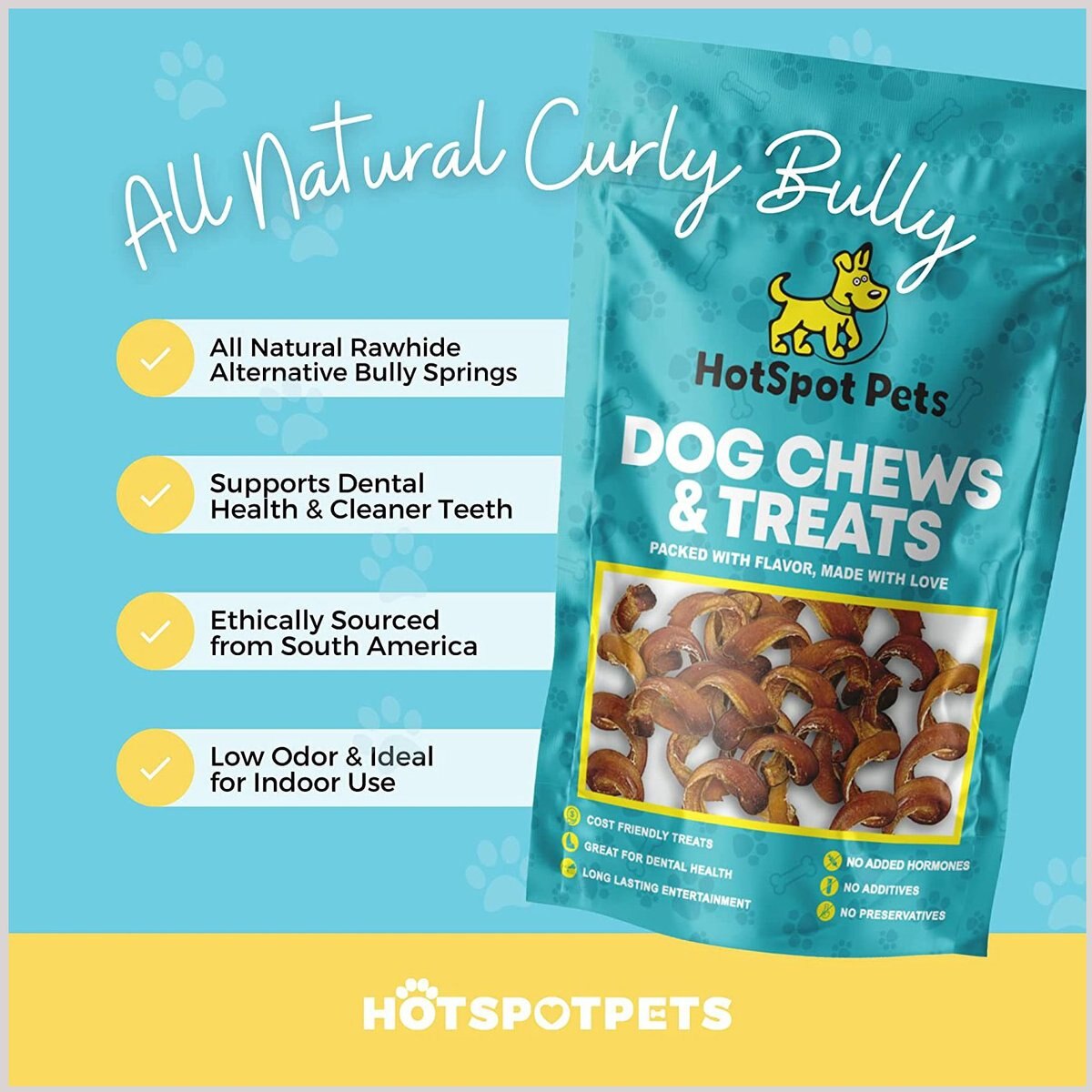 HOTSPOT PETS Curly Premium Bully Sticks Dog Treats， 5-7-in