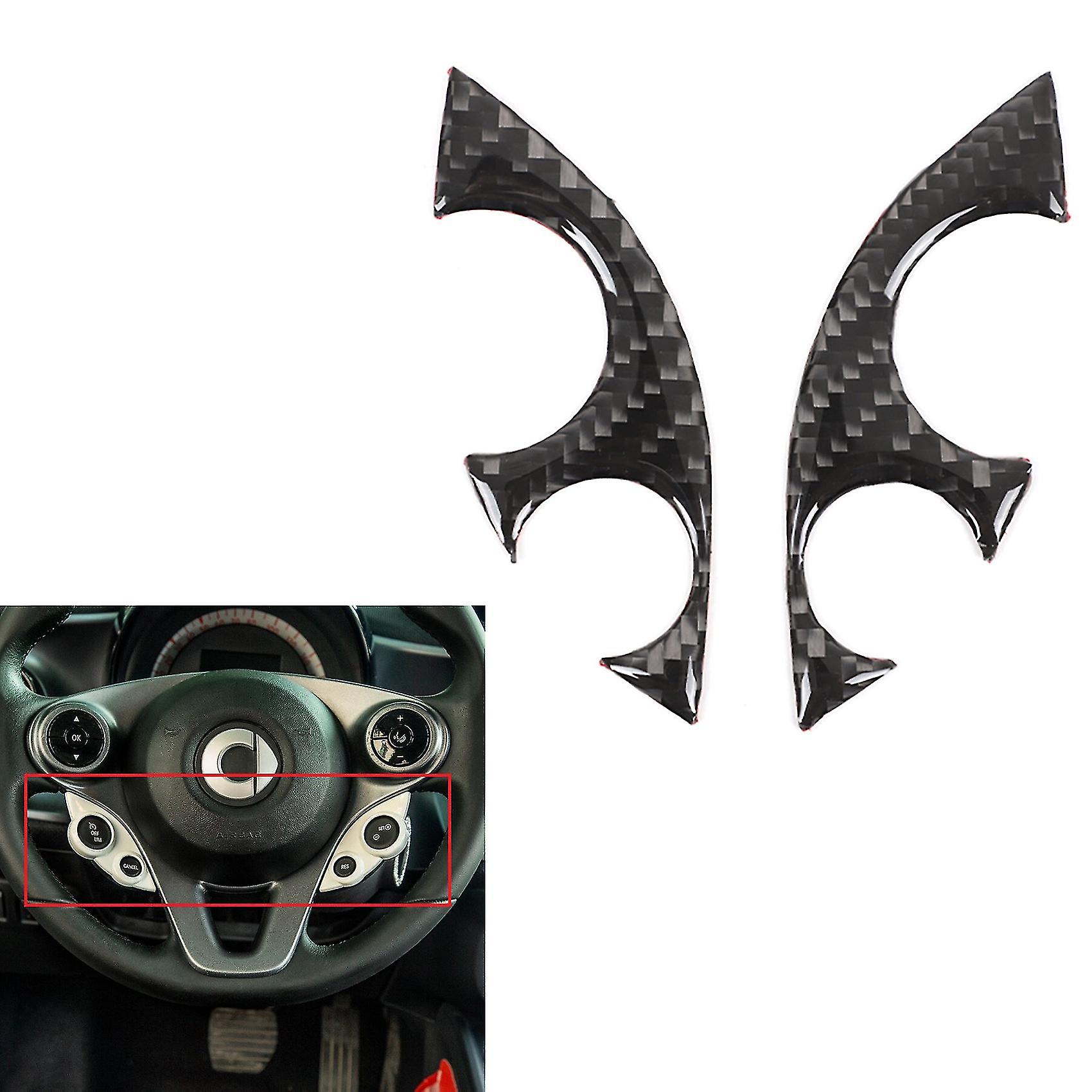 2pcs/set Car Carbon Fiber Steering Wheel Decoration Cover Trim Sticker Fit For Smart 453 Fortwo 201