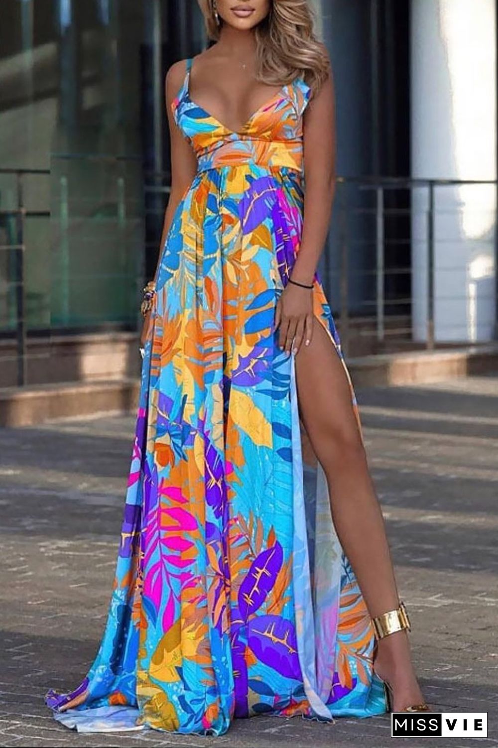 Bohemian Digital Printed Maxi Slit Dress