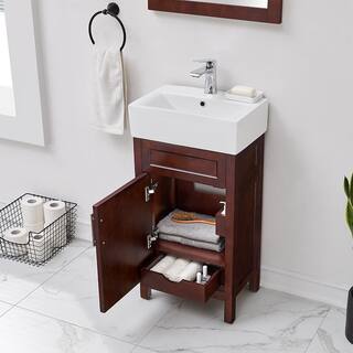 Home Decorators Collection Arvesen 18 in. W x 12 in. D Vanity in Tobacco with Ceramic Vanity Top in White with White Sink Arvesen 18T