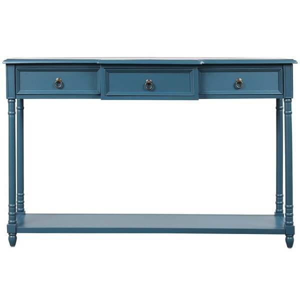 Console Table w/ Projecting Drawers and Long Shelf for Entryway，Blue