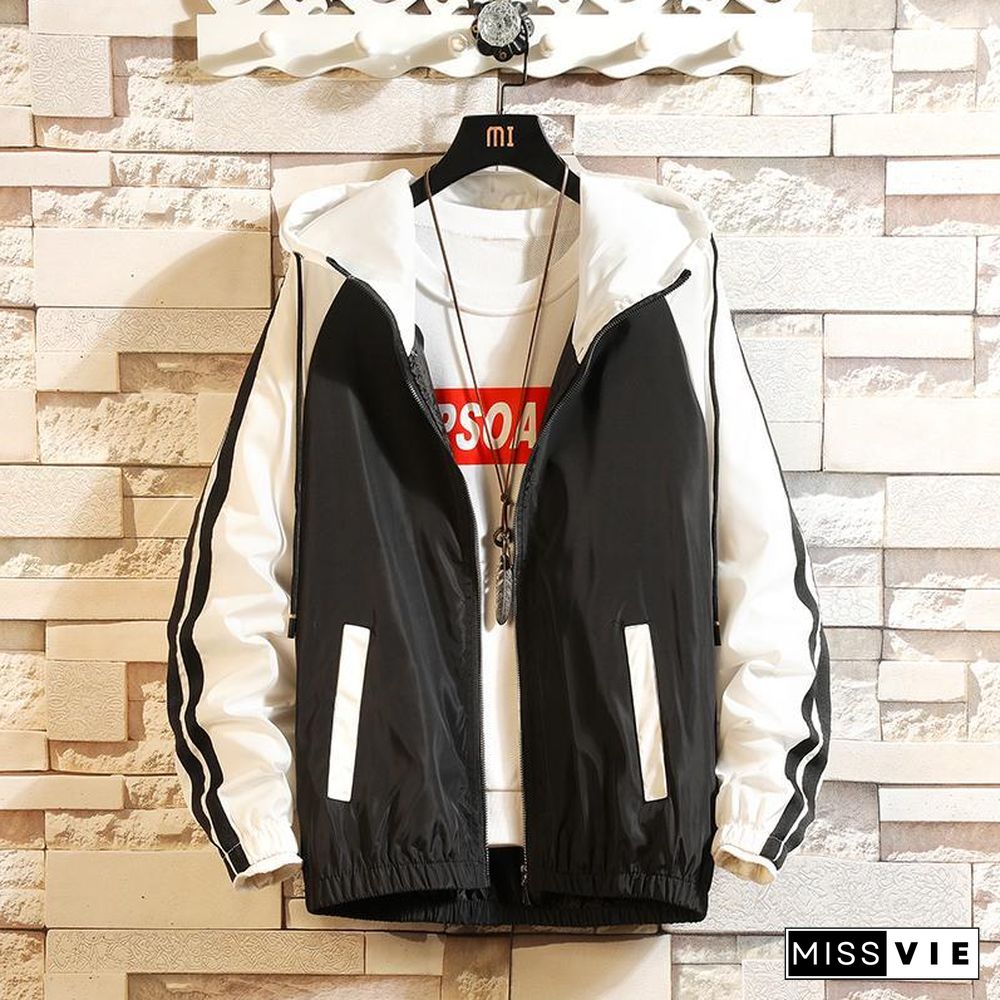Men Casual Bomber Windbreaker Jacket Hooded Thin Zipper Coat Slim Outwear Hip Hop Jacket Men