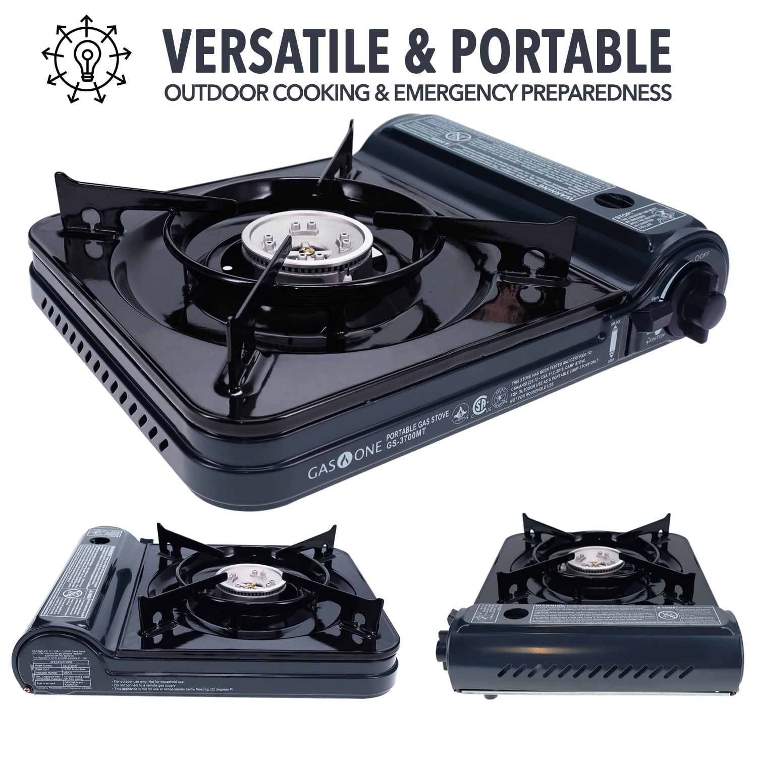 GAS ONE NEW 10,000 BTU CSA List Portable Butane Gas Stove with Carrying Case CSA Listed- Midnight