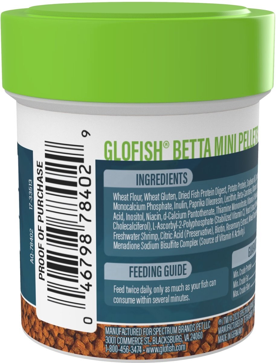 GloFish Betta Mini Pellets Fish Food， 1.02-oz can