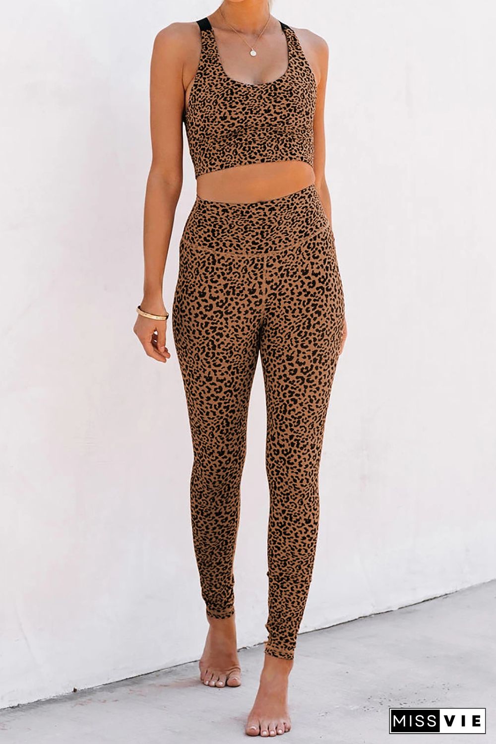 Brown Cheetah Print Sport Bra Pants Set