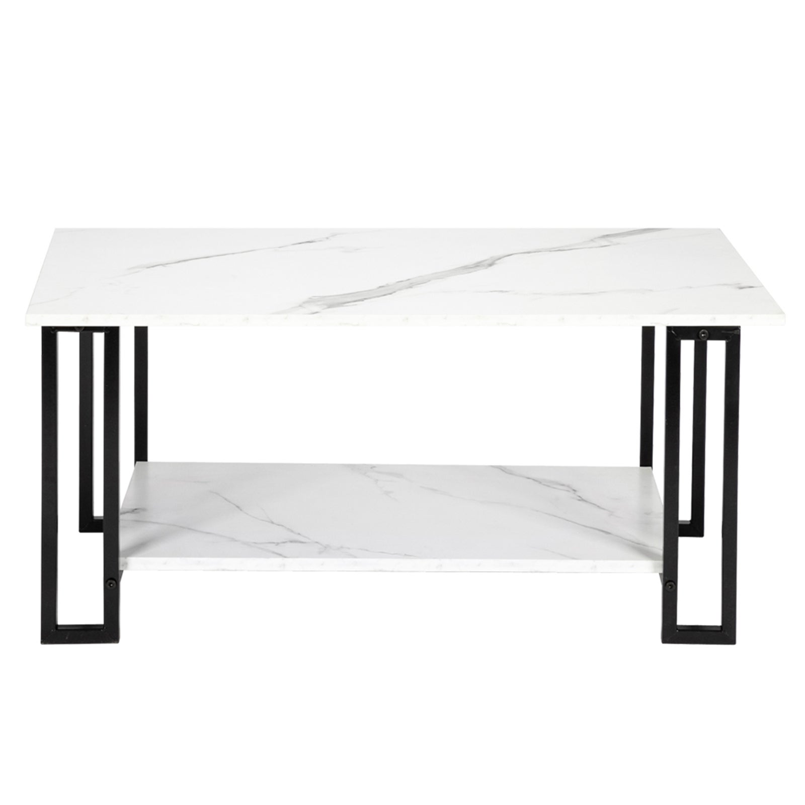 Artisasset 2 Layers 1.5cm Thick MDF Imitation Marble Rectangle Tabletop Iron Coffee Table White - 39.37*20*17.91 inchs