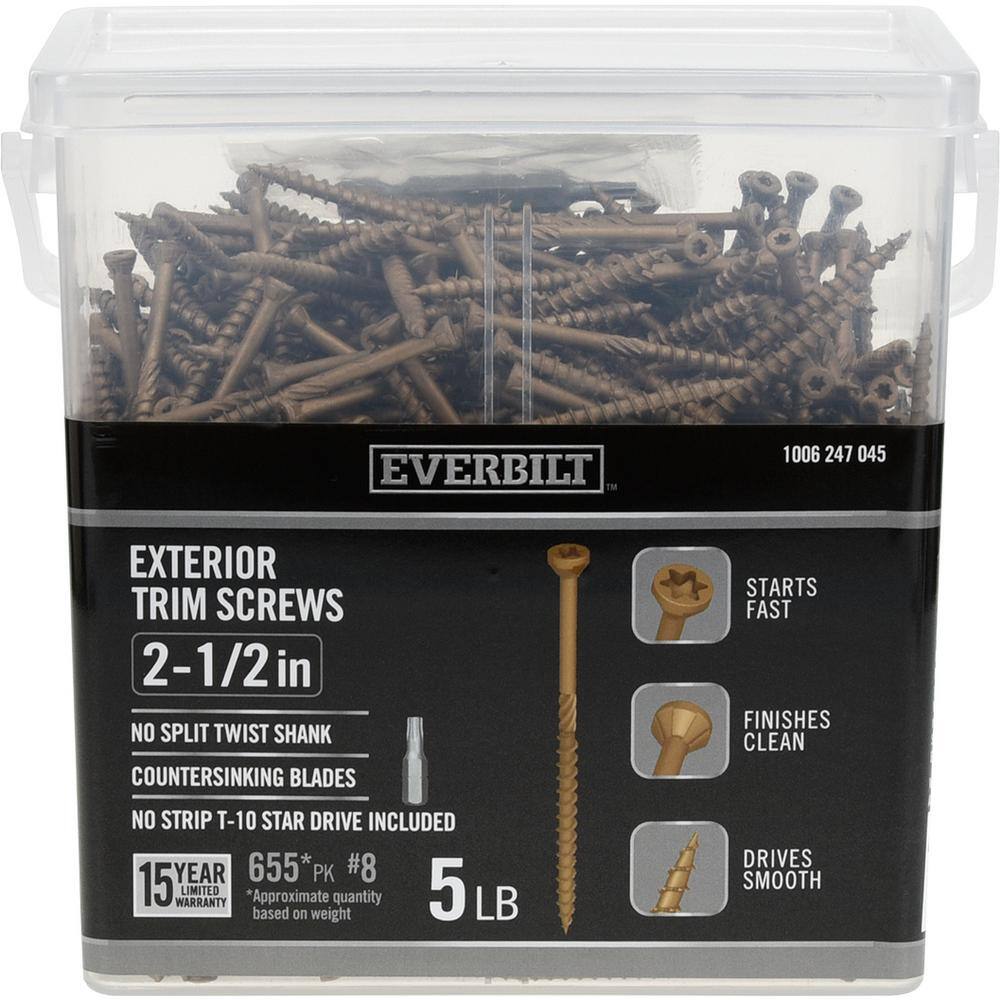 Everbilt #8 x 2-12 in. Star Drive Trim Head Exterior Wood Screws 5 lbs.-Box (655-Piece) 117364