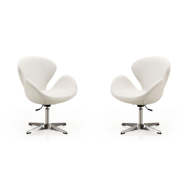 Raspberry Faux Leather Adjustable Swivel Chair in White and Polished Chrome (Set of 2)