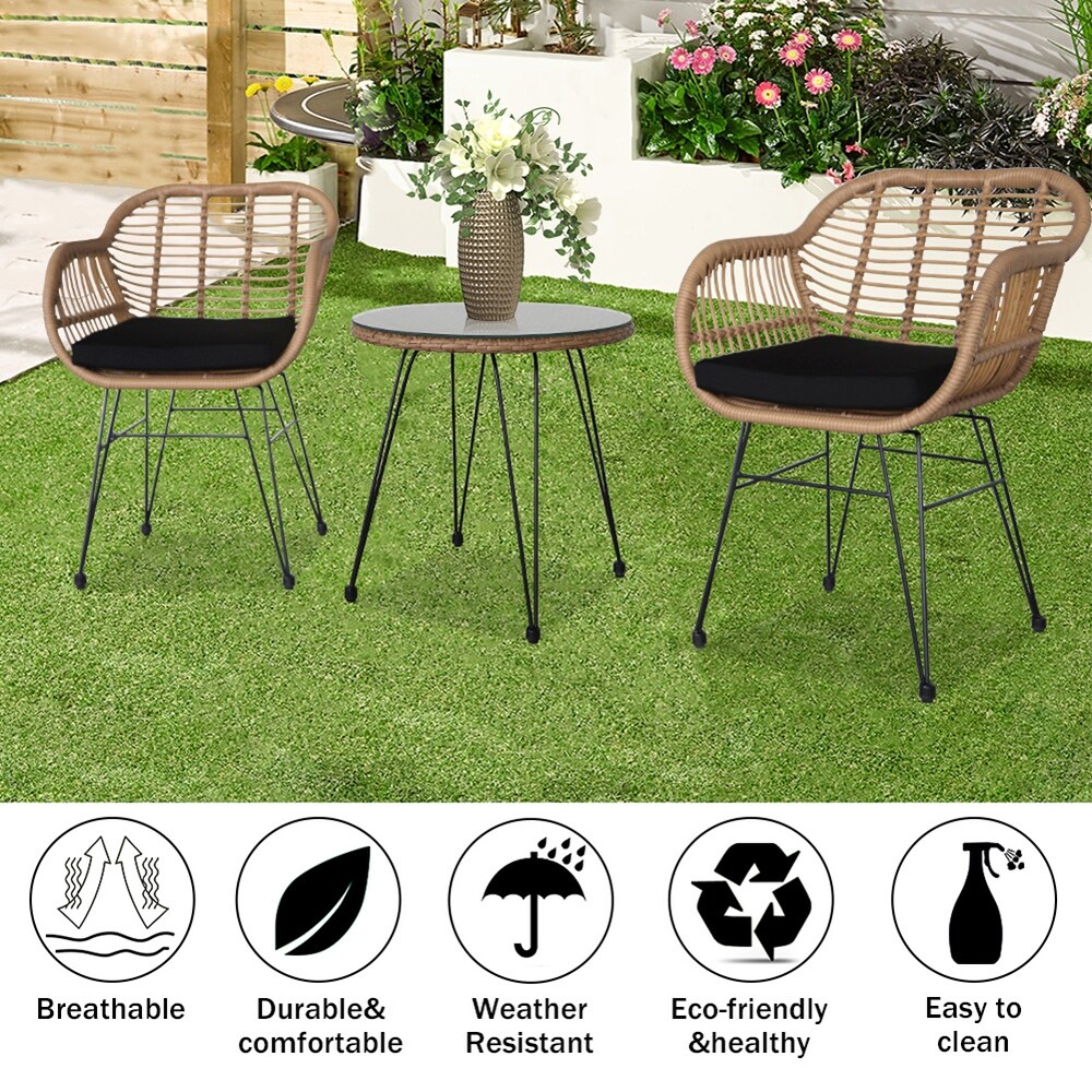 3pcs Wicker Rattan Patio Conversation Set