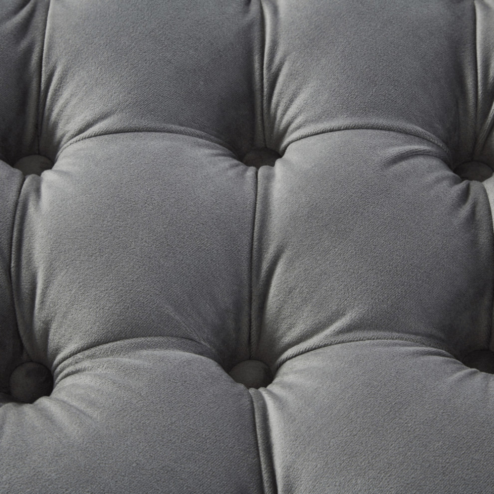 18 quotGray Velvet And Black Tufted Storage   Footstools And Ottomans   by HomeRoots  Houzz