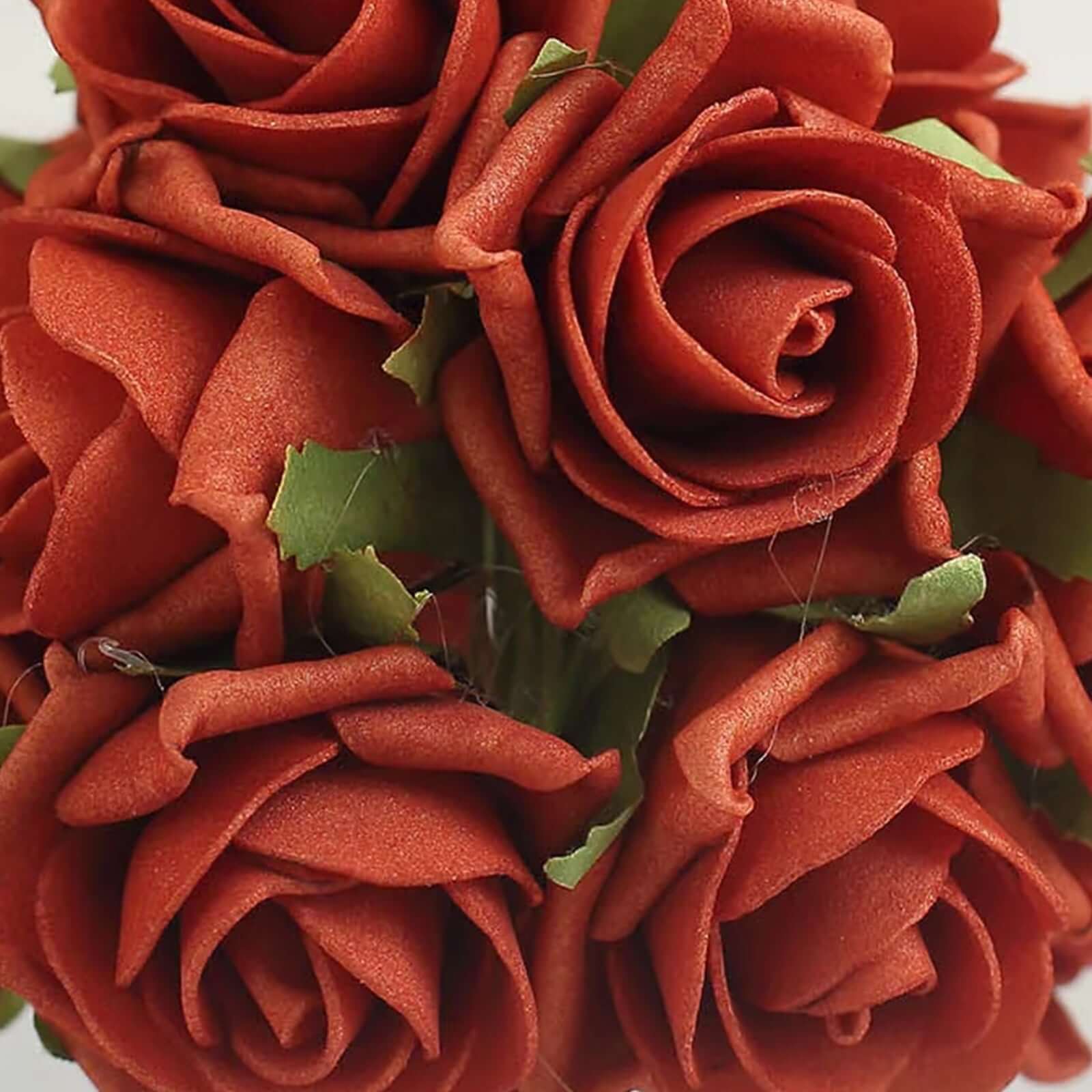 24 Roses Terracotta (Rust) Artificial Foam Flowers With Stem Wire and Leaves 2