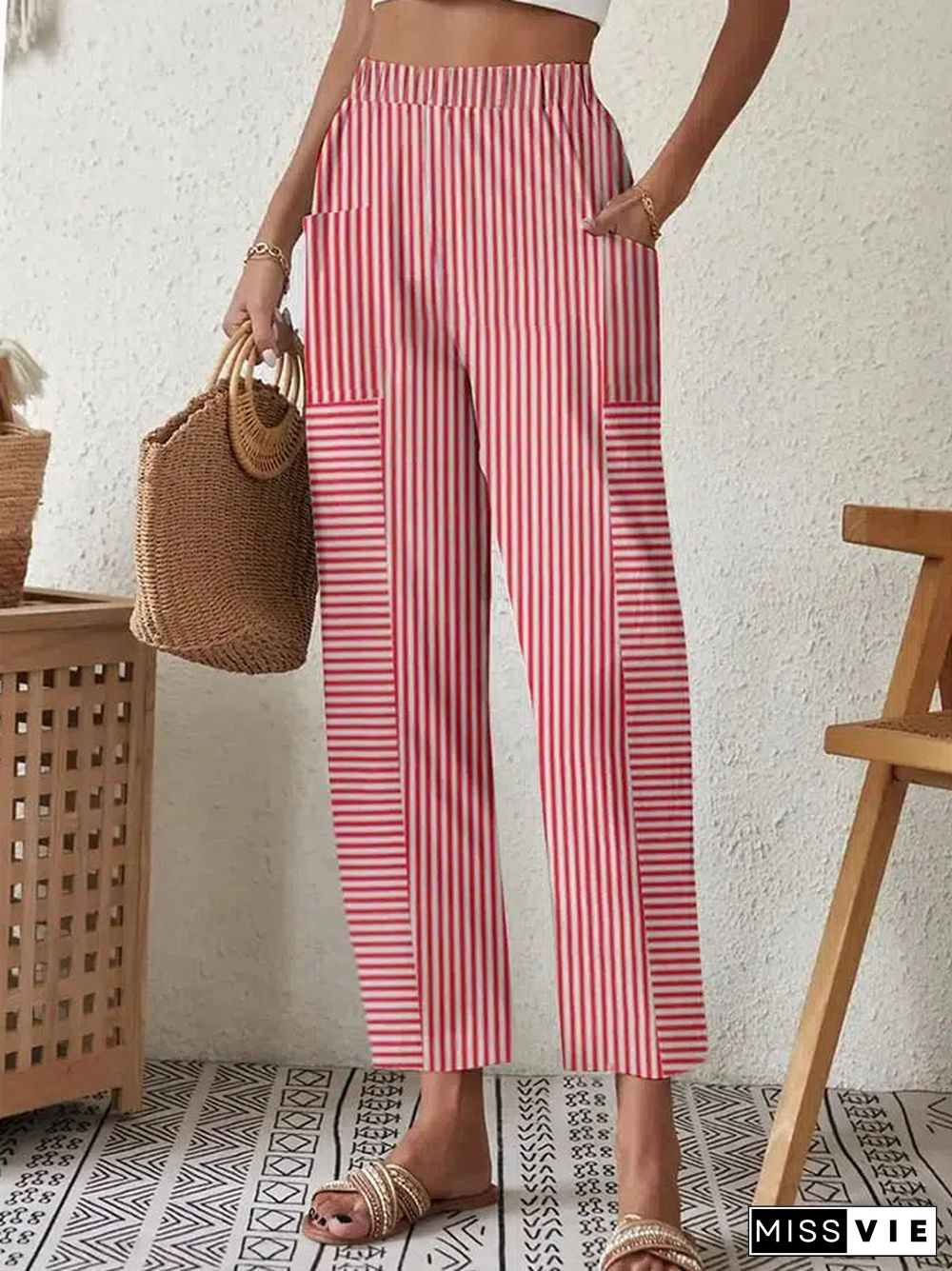 Red Striped Side Pocket Pants