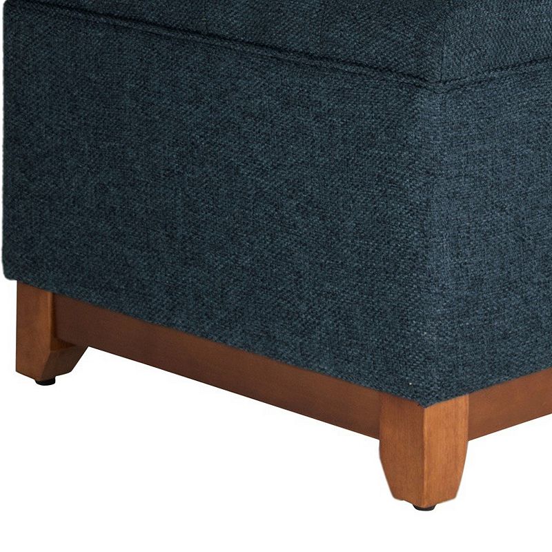 Textured Fabric Upholstered Wooden Ottoman With Button Tufted Top， Blue and Brown