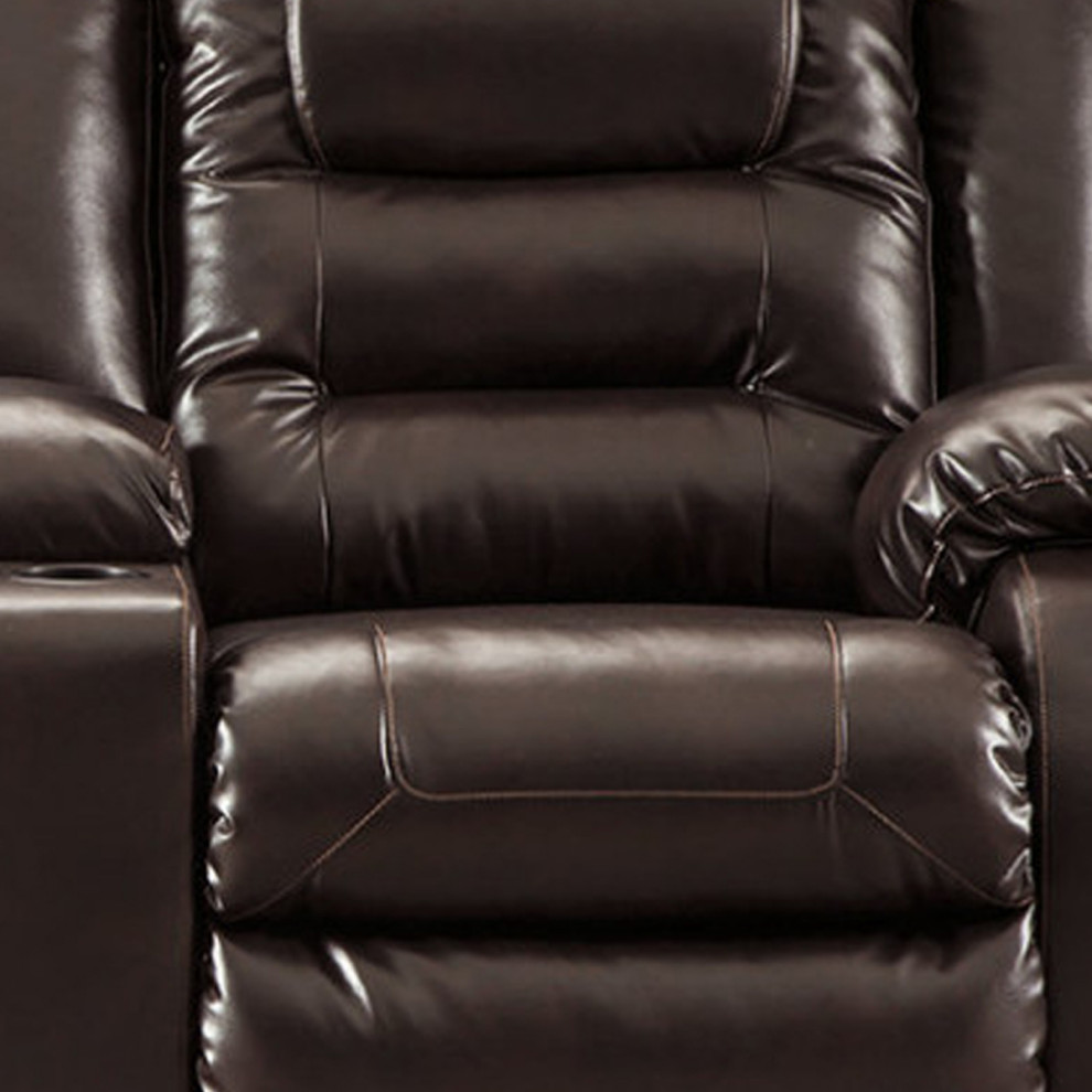 Benzara BM194828 Leatherette Metal Reclining Loveseat Lift Top Console  Brown   Contemporary   Loveseats   by Benzara  Woodland Imprts  The Urban Port  Houzz