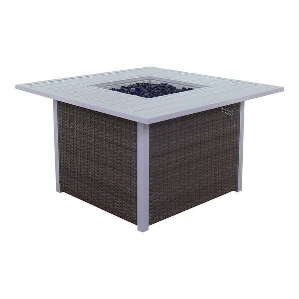 Courtyard Casual Santa Fe Square Fire Pit in White with 18 lbs of Blue Fire Glass