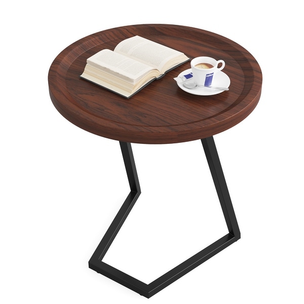 Round End Side Table With L-shapped Metal Legs， Small Bedside Tables，Snack Coffee Table for Living Room