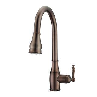 Barclay Products Caryl Single Handle Deck Mount Gooseneck Pull Down Spray Kitchen Faucet with Metal Lever Handle 1 in Oil Rubbed Bronze KFS410-L1-ORB