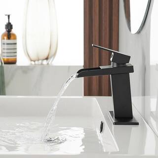 BWE Waterfall Single Hole Single-Handle Low-Arc Bathroom Faucet With Pop-up Drain Assembly in Matte Black A-96009-Black