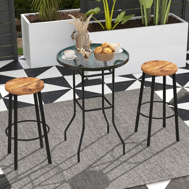 Tangkula Round Glass Top Patio Table 27 quot x27 Outdoor Bistro Table W Heavy duty Metal Frame