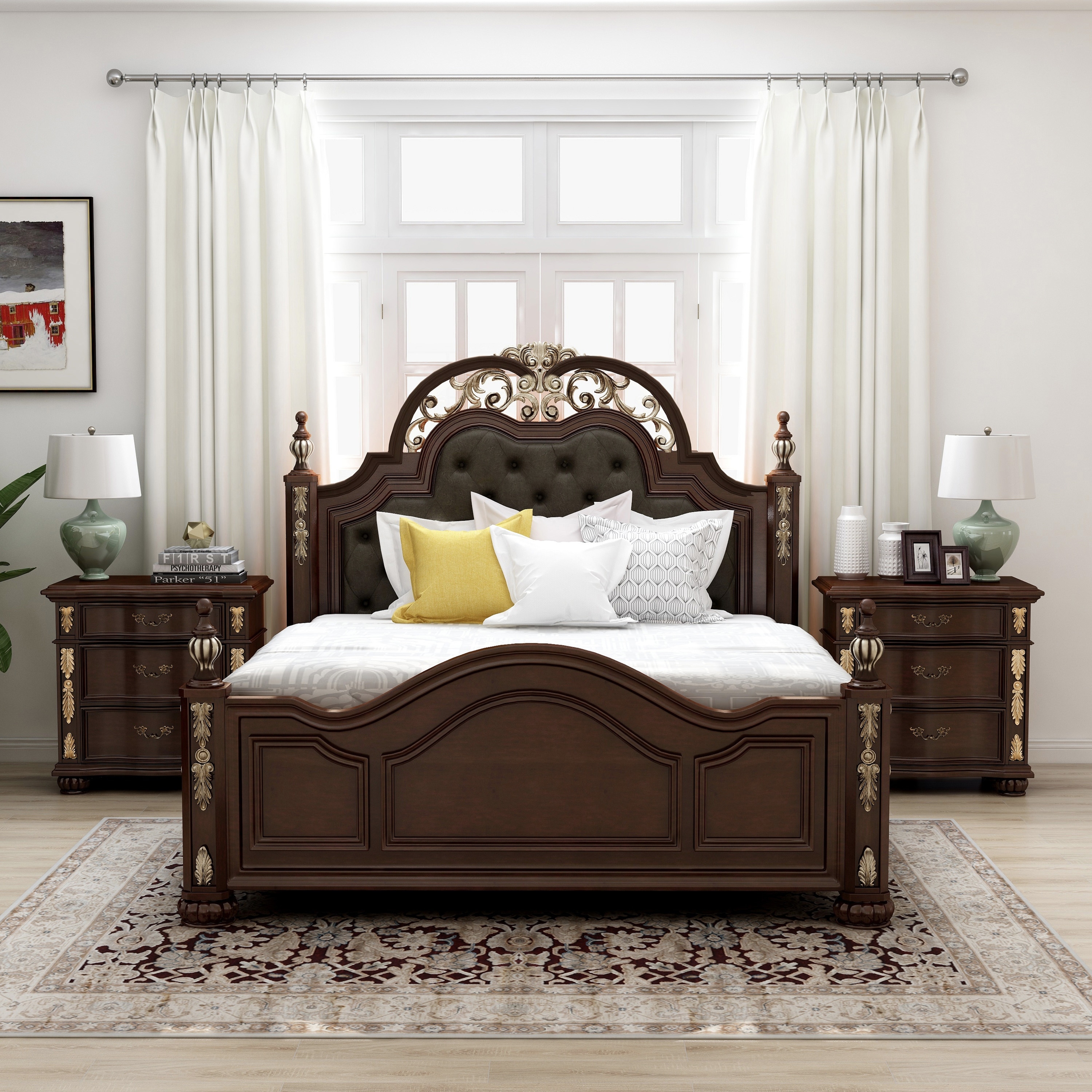 Furniture of America Urex Cherry 3-piece Bedroom Set with 2 Nightstands - - 31857819