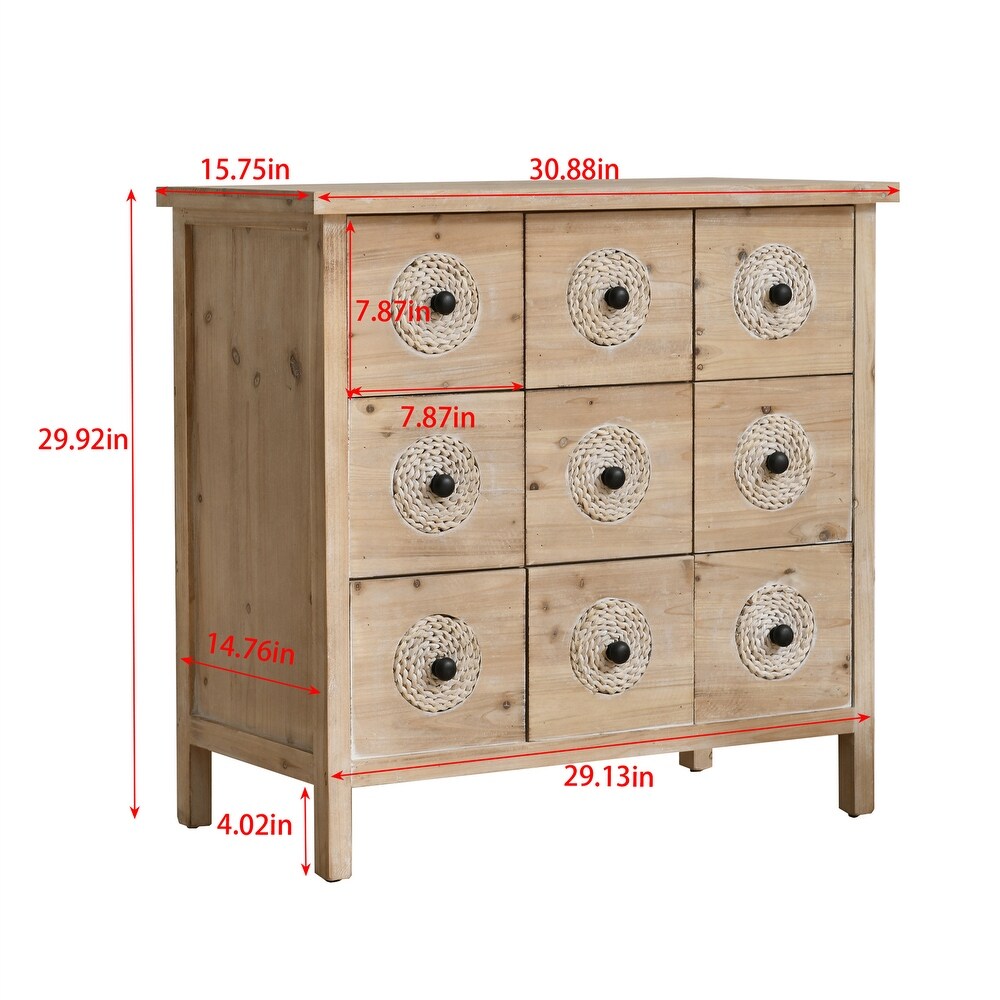 Storage Cabinet Rattan Retro Wooden Apothecary Chest with 9 Drawers