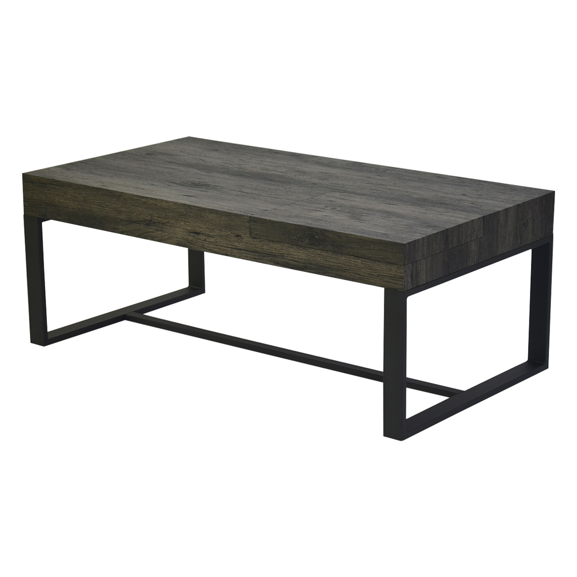 Rectangular Wooden Coffee Table with Hidden Storage and Metal Sled Base