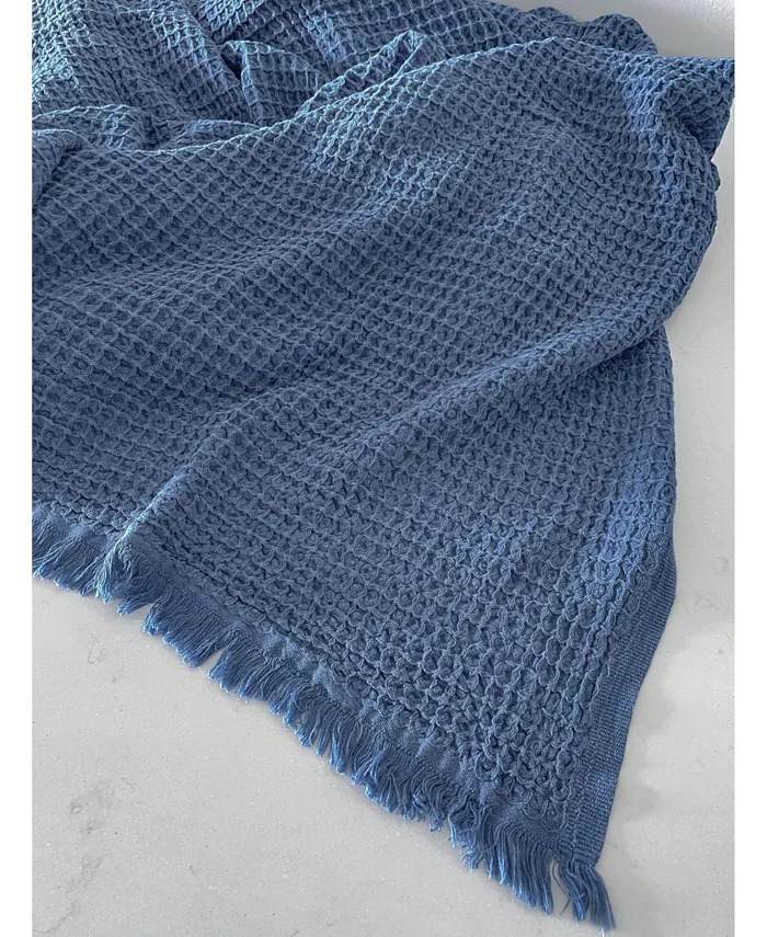 Anaya Home Stonewashed Deep Blue Turkish Cotton Waffle Throw Blanket 50x70