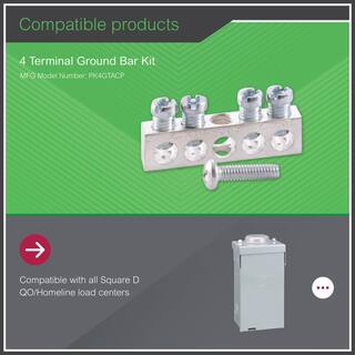 Square D 4 Terminal Ground Bar Kit for QOHomeline Electrical PanelLoad Center PK4GTACP