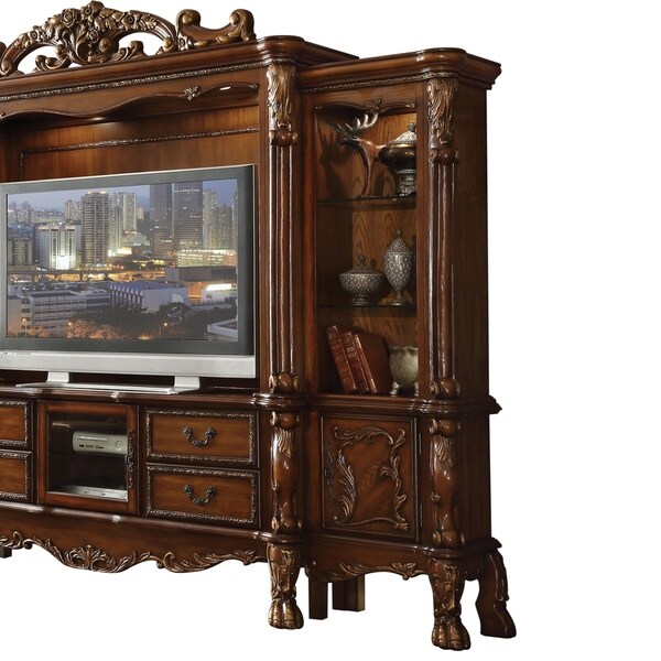 Baroque Style Wooden Entertainment Center with 2 Side Piers， Brown