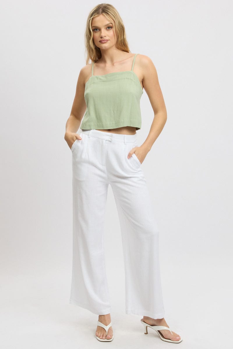White Wide Leg Pants Mid Rise