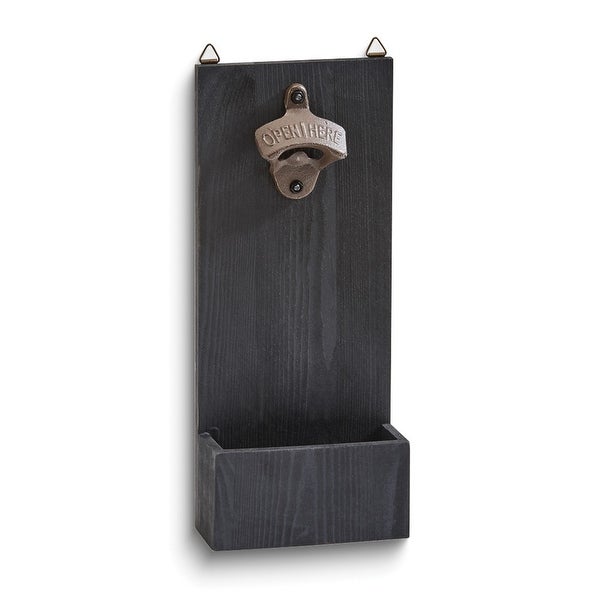 Curata Black Wood Wall Hung Bottle Opener with Cap Catcher