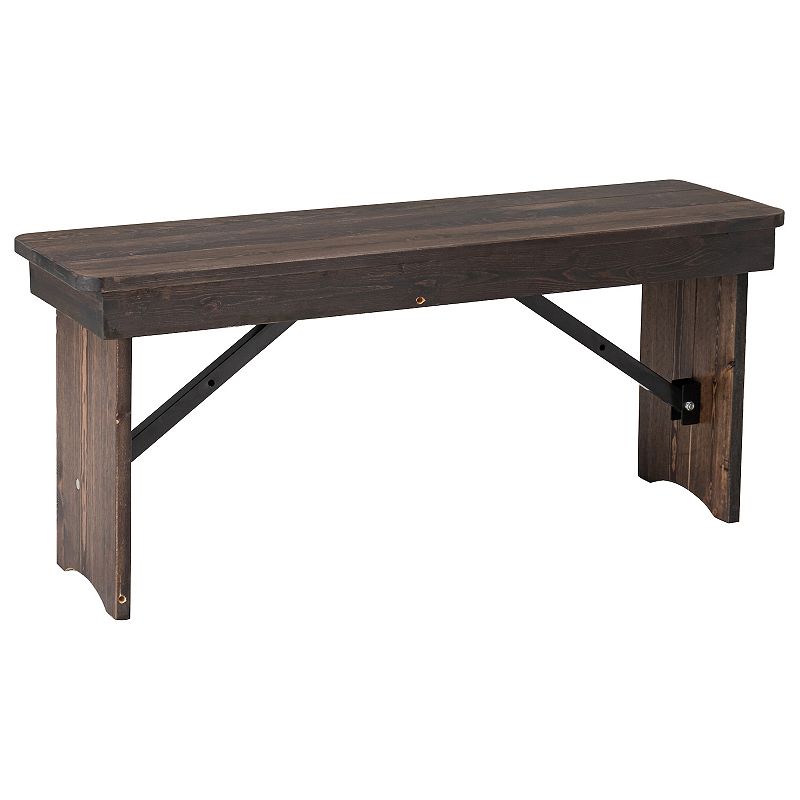 Emma and Oliver 40 x 12 Antique Rustic Solid Pine Folding Farm Bench - Portable Bench