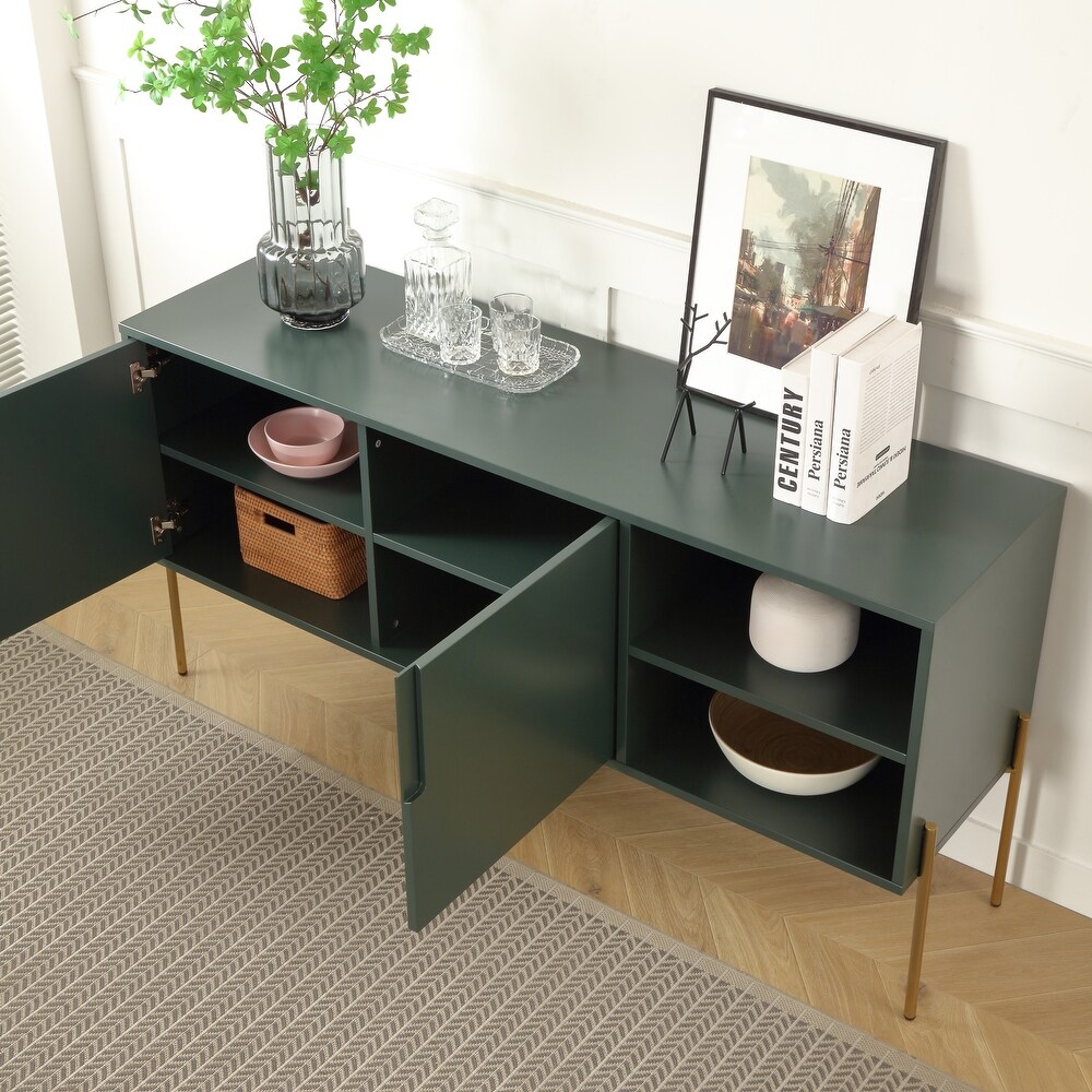 Green Wood Buffet Sideboard TV Stands  Storage Shelves Accent Cabinet   18 inches in width