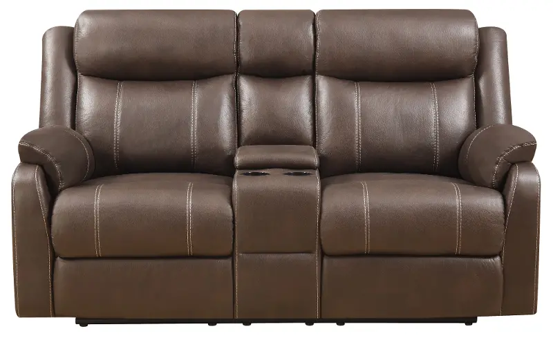 Domino Brown Reclining Loveseat with Console