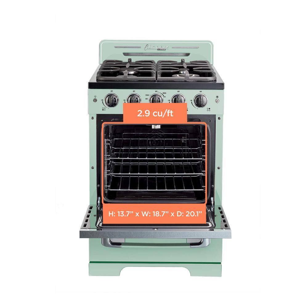 Unique Appliances Classic Retro 24 in. 2.9 cu. ft. Retro Gas Range with Convection Oven in Summer Mint Green UGP-24CR LG