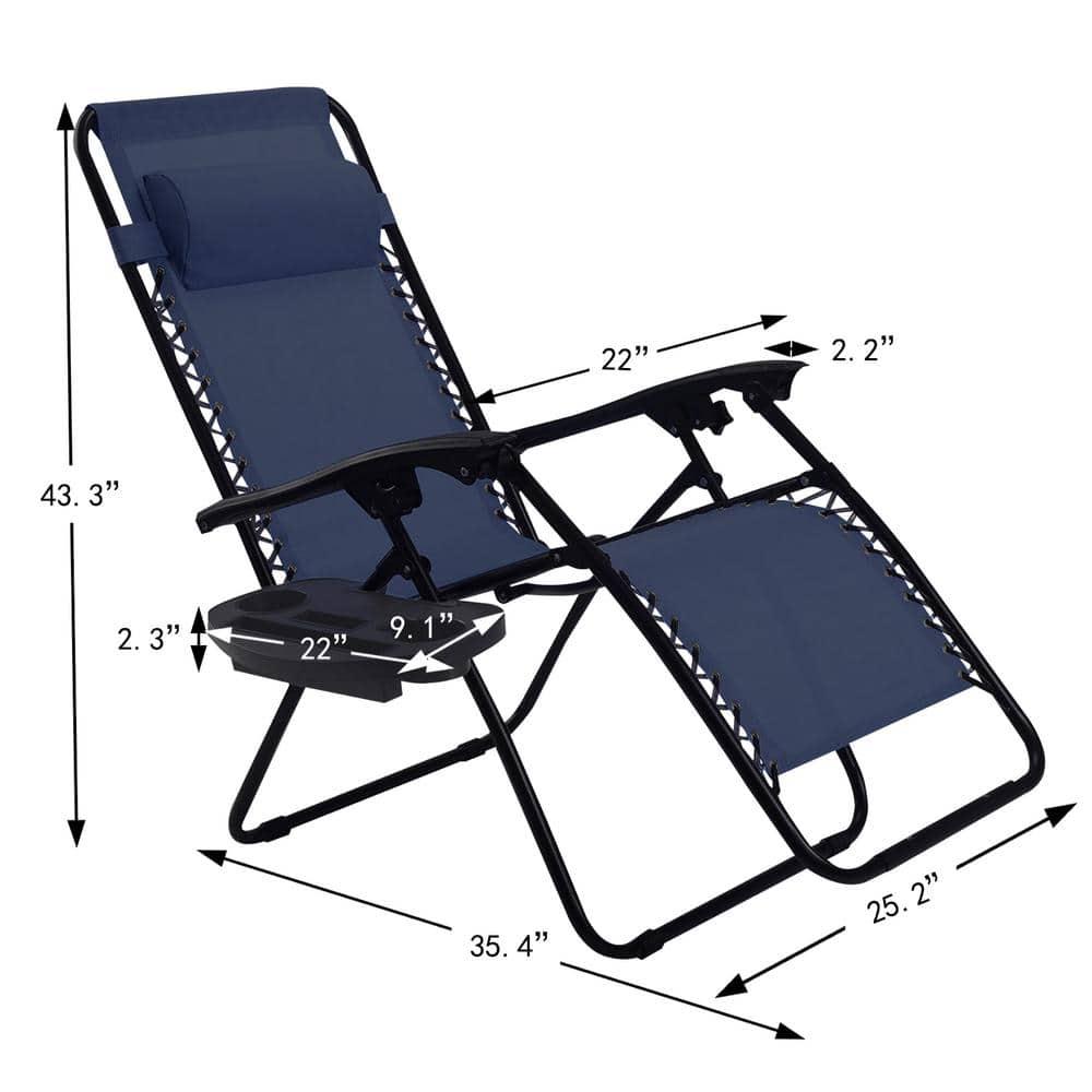 ANGELES HOME Navy Metal Folding and Reclining Zero Gravity Lawn Chair with Tray