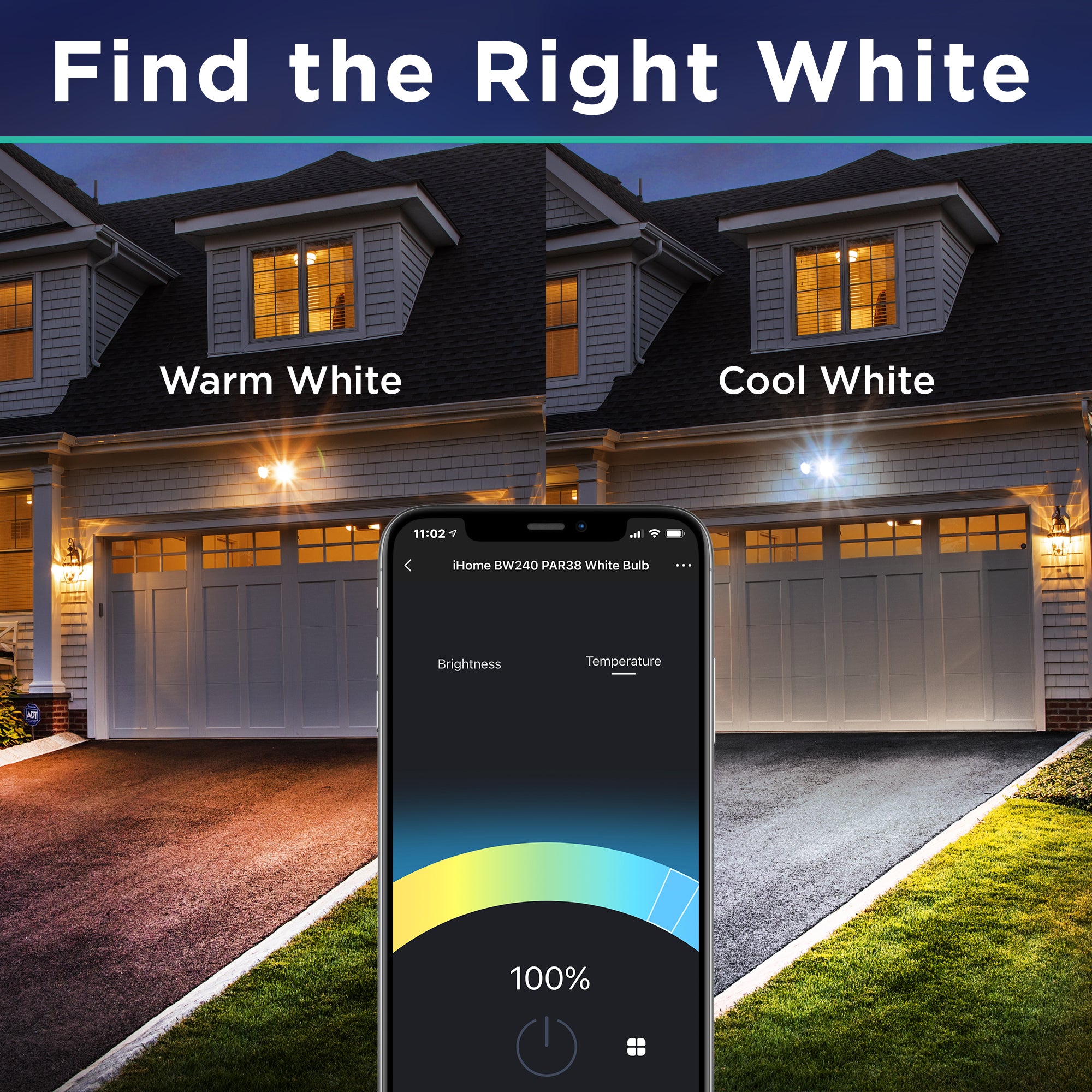 iHome Spectra Smart Flood Light White Light Bulb PAR38， 1200 Lumens， 13W， WiFi Smart Bulb， 2-Pack